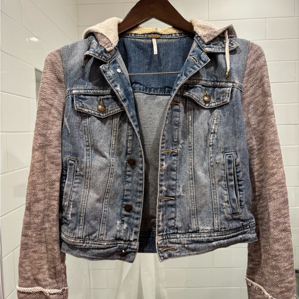 Free People mixed media denim jacket